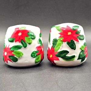 Christmas Hand Painted Poinsettia Salt and Pepper Shakers
